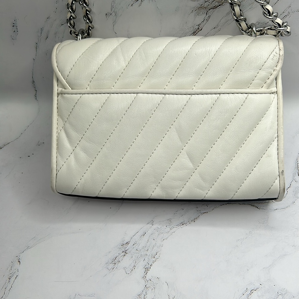 Michael Kors White Quilted Leather Crossbody Purse Small Handbag Silver Hardware - Picture 4 of 16